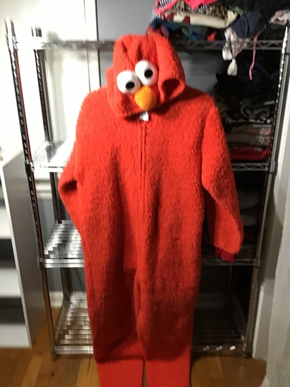 Red Plush Hooded Character Onesie with Face Hood